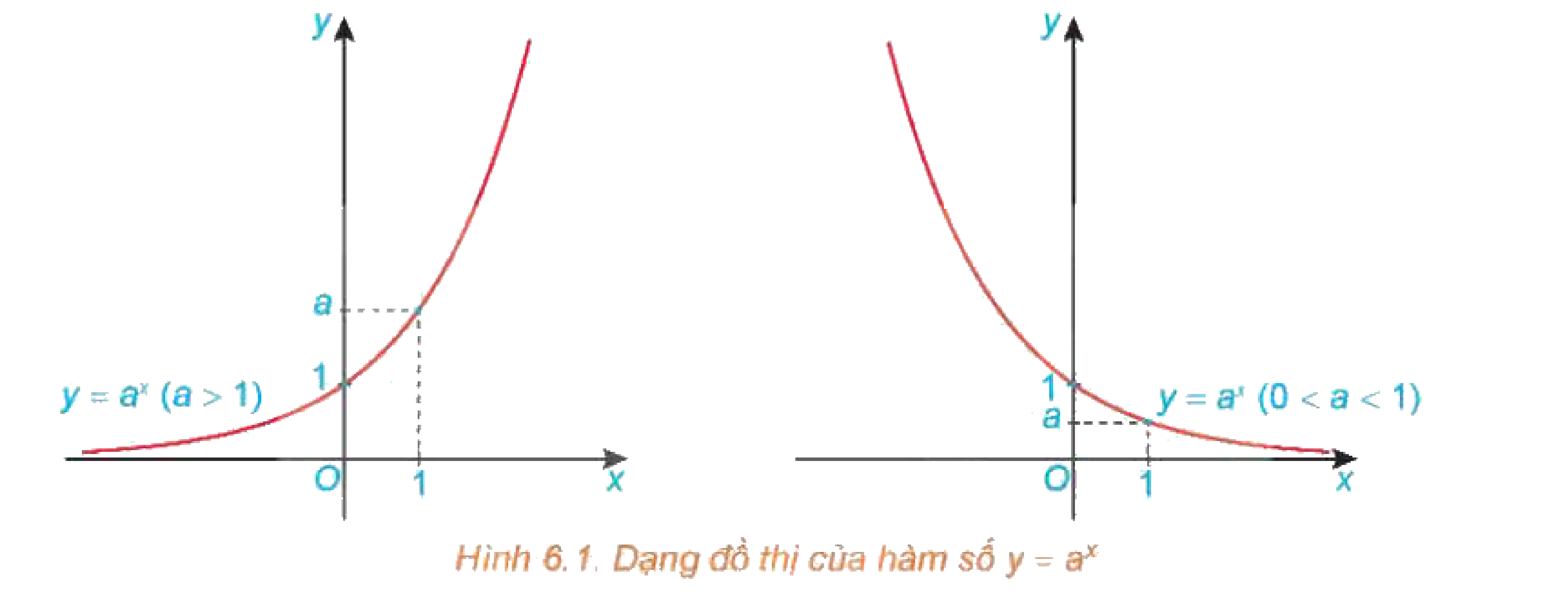 Hình 6.1 Dạng đồ thị của hàm số y = a^x